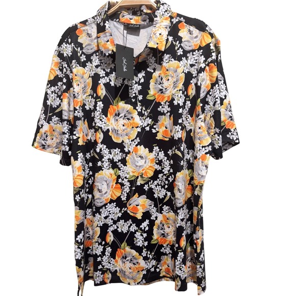 Bad Birdie Other - Bad Birdie Mens Golf‎ Polo Shirt XL Black Floral NEW Short Sleeve Polo